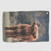 Hoogland koe kalf herfstgrasveld golfhanddoek (Horizontaal)