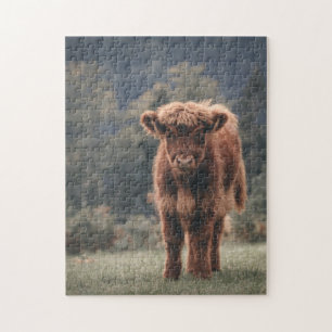 Hoogland koe kalf herfstgrasveld legpuzzel