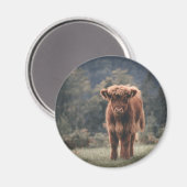 Hoogland koe kalf herfstgrasveld magneet (Voorkant / Achterkant)