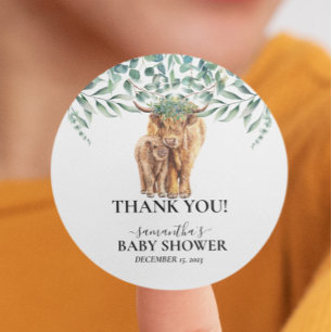 Hoogland Koe Kalveren Baby Shower Eucalyptus Ronde Sticker