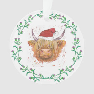 Hoogland Koe Kerstmis Pet Thistle Wreater no text Ornament