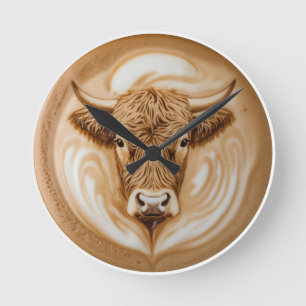 Hoogland Koe Latte Art Ronde Wandklok Eigenzinni Klok