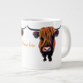 Hoogland koe met bewerkbare naam grote koffie mok (Voorkant rechts)