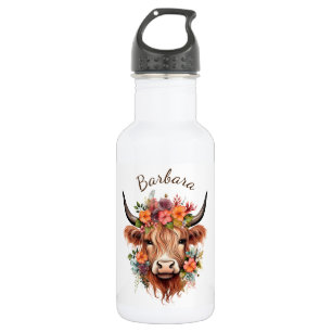 Hoogland Koe met Boho Flowers Waterfles