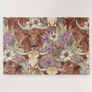Hoogland koe met wilde bloemen legpuzzel