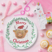 Hoogland Koe Pet Thistle Wreath Merry Kerstmis    Papieren Bordje (Feest)