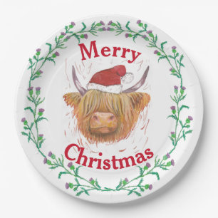 Hoogland Koe Pet Thistle Wreath Merry Kerstmis    Papieren Bordje