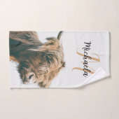 Hoogland koe portret eigen naam initiaal monogram bad handdoek (Handdoek)