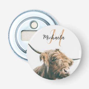 Hoogland koe portret eigen naam initiaal monogram button flesopener