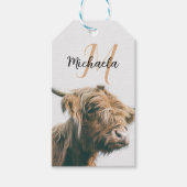 Hoogland koe portret eigen naam initiaal monogram cadeaulabel (Voorkant)