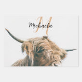 Hoogland koe portret eigen naam initiaal monogram inpakpapier vel (Voorkant)