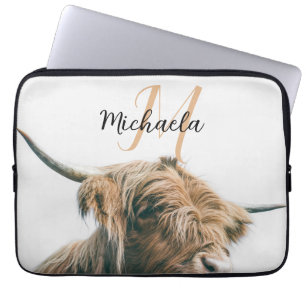 Hoogland koe portret eigen naam initiaal monogram laptop sleeve