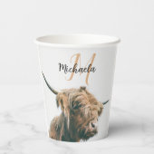 Hoogland koe portret eigen naam initiaal monogram papieren bekers (Achterkant)