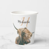 Hoogland koe portret eigen naam initiaal monogram papieren bekers (Voorkant)