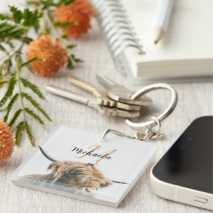 Hoogland koe portret eigen naam initiaal monogram sleutelhanger