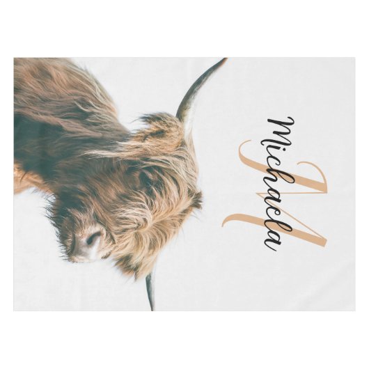 Hoogland koe portret eigen naam initiaal monogram tafelkleed (Voorkant (Horizontaal))