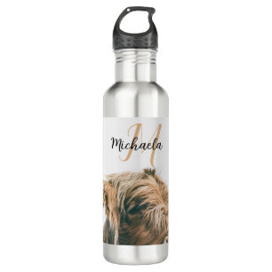 Hoogland koe portret eigen naam initiaal monogram waterfles 