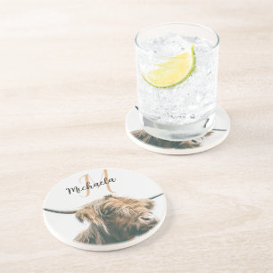 Hoogland koe portret eigen naam initiaal monogram zandsteen onderzetter