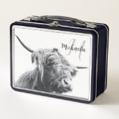 Hoogland koe portret initiaal monogram zwart wit (Voorkant)