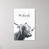 Hoogland koe portret initiaal monogram zwart wit canvas afdruk (Voorkant)