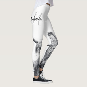 Hoogland koe portret initiaal monogram zwart wit leggings