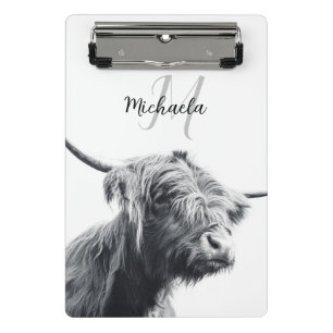 Hoogland koe portret initiaal monogram zwart wit mini klembord