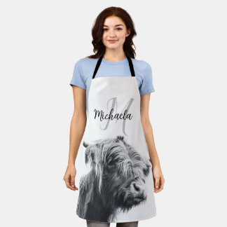 Hoogland koe portret initiaal monogram zwart wit schort