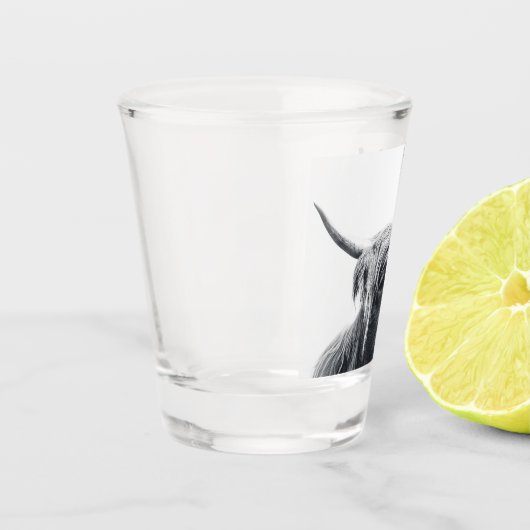 Hoogland koe portret initiaal monogram zwart wit shot glas (Links)
