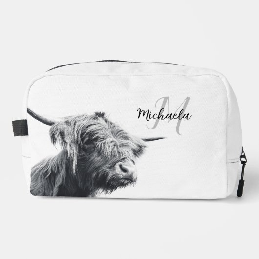 Hoogland koe portret initiaal monogram zwart wit toilettasje (Voorkant)