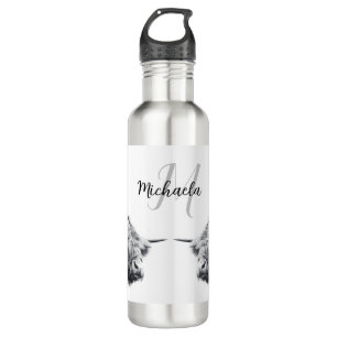 Hoogland koe portret initiaal monogram zwart wit waterfles 