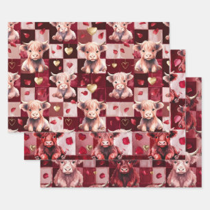 Hoogland Koe Ruby Rode Gouden Hart Tiener Cadeau Inpakpapier Vel