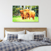 Hoogland Koe Rundvee met horens Waterverf Art Canvas Afdruk (Insitu (Slaapkamer))