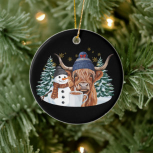 Hoogland Koe Sneeuwman Hete Chocolade Kerstboom Ke Keramisch Ornament