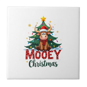 Hoogland Koe Vaars Kerstman Hoed Mooey Kerstboom Tegeltje