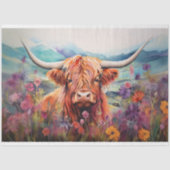 Hoogland Koe Waterverf Bloemenlandschap Decoupage Tissuepapier (Voorkant)