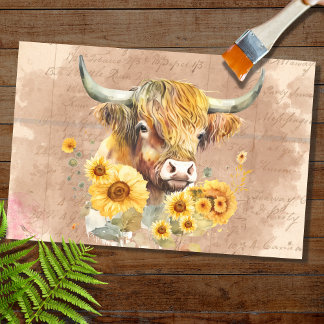 Hoogland Koe Zonnebloemen 6 Decoupage papier