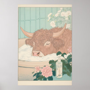 Hoogland Koeienprint Ukiyo-e Japanse Badkamerkunst Poster