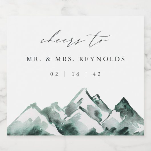 hoogland | Waterverf Mountain Wedding Likeurfles Etiket (Enkel label)