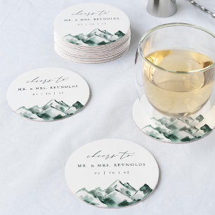 hoogland Waterverf Mountain Wedding Ronde Kartonnen Onderzetter