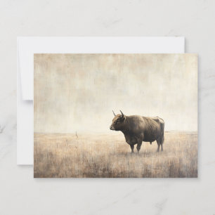 Hooglandkoe in een veld in sepia briefkaart