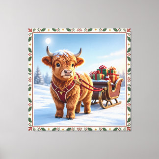 hooglandkoe kerst canvas afdruk