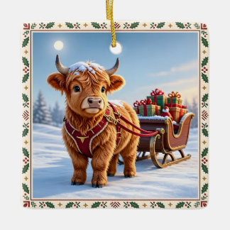 hooglandkoe kerst keramisch ornament