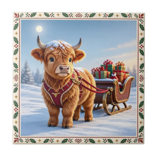 hooglandkoe kerst tegeltje