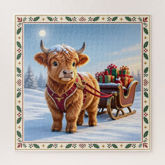 hooglandkoe Kerstmis Legpuzzel