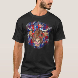 Hooglandkoe met sjaal Grappige koe 4 juli T-shirt