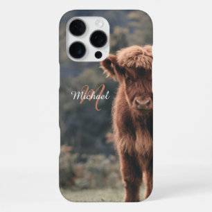 Hooglandrund kalf herfst gras monogram initiaal iPhone 16 pro max hoesje