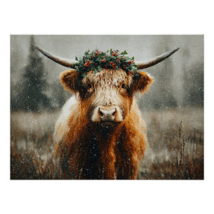 Hooglandrund Met Kerstkrans Kroon Perfect Poster