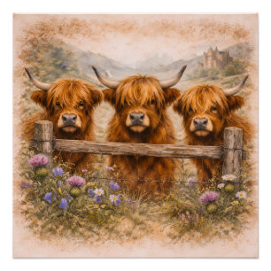 Hooglandrund - Watercolour Dieren Perfect Poster