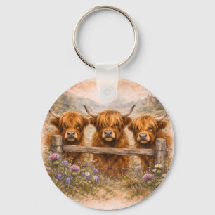 Hooglandrund - Watercolour Dieren Sleutelhanger