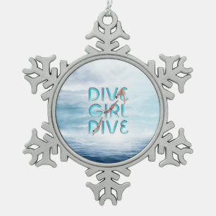 HOOGSTE duik Meisje duiken Tin Sneeuwvlok Ornament